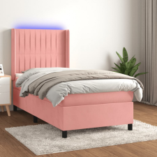 vidaXL rózsaszín bársony rugós és LED-es ágy matraccal 90x190 cm ágy és ágykellék