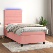 vidaXL rózsaszín bársony rugós és LED-es ágy matraccal 90x190 cm ágy és ágykellék