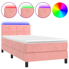 vidaXL rózsaszín bársony rugós és LED-es ágy matraccal 90x200 cm (3134386) ágy és ágykellék