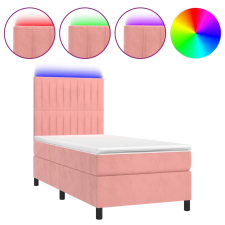 vidaXL rózsaszín bársony rugós és LED-es ágy matraccal 90x200 cm (3136226) ágy és ágykellék