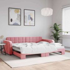 vidaXL rózsaszín kihúzható bársony heverő 90 x 200 cm ágy és ágykellék