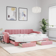 vidaXL rózsaszín kihúzható bársony heverő fiókkal 80 x 200 cm ágy és ágykellék