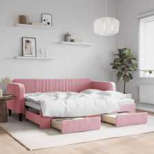 vidaXL rózsaszín kihúzható bársony heverő fiókkal 80 x 200 cm ágy és ágykellék