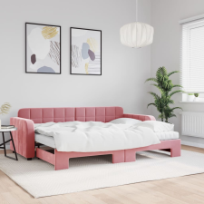 vidaXL rózsaszín kihúzható bársony heverő matraccal 80 x 200 cm ágy és ágykellék