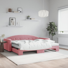 vidaXL rózsaszín kihúzható bársony heverő matraccal 90 x 200 cm ágy és ágykellék