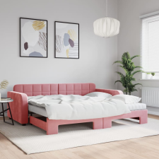 vidaXL rózsaszín kihúzható bársony heverő matraccal 90 x 200 cm ágy és ágykellék