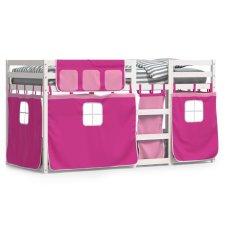 vidaXL rózsaszín tömör fenyőfa emeletes ágy függönyökkel 90 x 190 cm ágy és ágykellék
