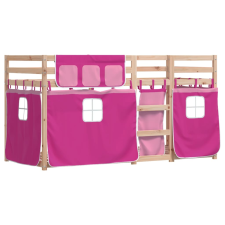 vidaXL rózsaszín tömör fenyőfa emeletes ágy függönyökkel 90 x 190 cm (3283906) ágy és ágykellék