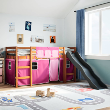 vidaXL rózsaszín tömör fenyőfa gyerek galériaágy függönnyel 80x200 cm gyermekágy