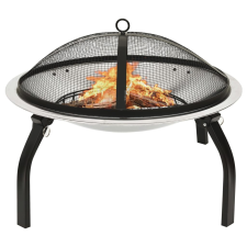 vidaXL rozsdamentes acél tűztál és grillező piszkavassal 56x56x49 cm grillsütő