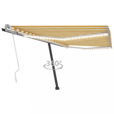 vidaXL Sárga és fehér kézzel kihúzható LED-es napellenző 400 x 350 cm kerti bútor