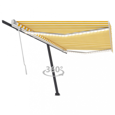 vidaXL Sárga és fehér kézzel kihúzható LED-es napellenző 500 x 300 cm kerti bútor