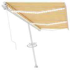 vidaXL sárga és fehér kézzel kihúzható LED-es napellenző 600 x 350 cm kerti bútor