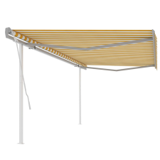 vidaXL sárga és fehér kézzel kihúzható napellenző póznákkal 5 x 3,5 m kerti bútor