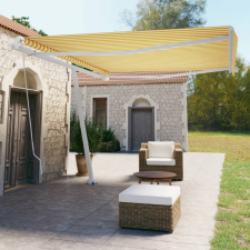 vidaXL Sárga és fehér kézzel kihúzható póznás napellenző 450 x 350 cm kerti bútor
