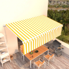 vidaXL sárga és fehér kihúzható LED-es napellenző redőnnyel 5 x 3 m kerti bútor