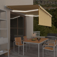 vidaXL sárga-fehér kézzel kihúzható LED-es napellenző redőnnyel 4x3 m kerti bútor