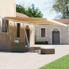 vidaXL sárga-fehér kézzel kihúzható póznás napellenző 500 x 300 cm lakástextília