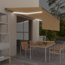 vidaXL Sárga-fehér redőnyös, LED-es, szélérzékelős napellenző 5 x 3 m kerti bútor