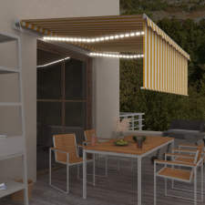 vidaXL sárga-fehér szélérzékelős, LED-es napellenző redőnnyel 4 x 3 m kerti bútor