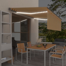 vidaXL sárga-fehér szélérzékelős, LED-es napellenző redőnnyel 4 x 3 m lakástextília