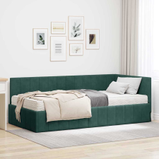 vidaXL Sarokágy keret matracmal Sötétzöld 90 x 190 cm Bársony ágy és ágykellék