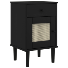 vidaXL SENJA fekete rattanhatású tömör fenyő éjjeliszekrény 40x35x65cm (358015) bútor