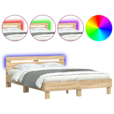 vidaXL sonoma tölgy színű ágykeret fejtámlával és LED-del 140x200 cm (3207548) ágy és ágykellék