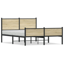 vidaXL sonoma tölgy színű fém ágykeret fej- és lábtámlával 137 x 190cm ágy és ágykellék