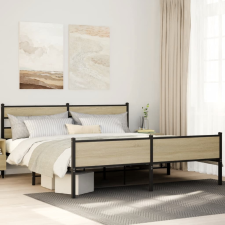 vidaXL sonoma tölgy színű fém ágykeret matrac nélkül 180 x 200 cm ágy és ágykellék