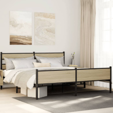 vidaXL sonoma tölgy színű fém ágykeret matrac nélkül 200 x 200 cm ágy és ágykellék