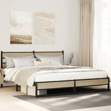 vidaXL sonoma tölgy színű fém ágykeret matrac nélkül 200 x 200 cm ágy és ágykellék