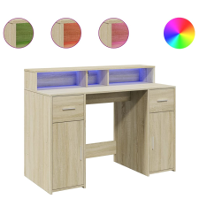 vidaXL sonoma tölgy színű szerelt fa íróasztal LED-ekkel 120x55x91 cm (3309413) bútor
