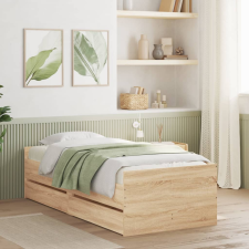 vidaXL sonoma-tölgyszínű műfa ágykeret fiókokkal 100 x 200 cm ágy és ágykellék