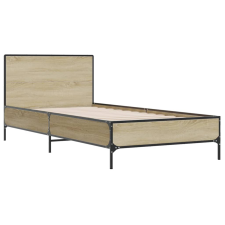 vidaXL sonoma tölgyszínű szerelt fa és fém ágykeret 100 x 200 cm (845523) ágy és ágykellék