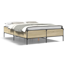 vidaXL sonoma tölgyszínű szerelt fa és fém ágykeret 135 x 190 cm ágy és ágykellék