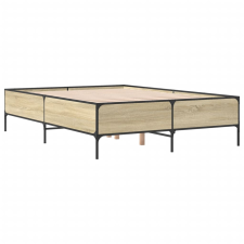 vidaXL sonoma tölgyszínű szerelt fa és fém ágykeret 135 x 190 cm (3279813) ágy és ágykellék