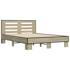 vidaXL sonoma tölgyszínű szerelt fa és fém ágykeret 135 x 190 cm (3280123) ágy és ágykellék