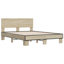 vidaXL sonoma tölgyszínű szerelt fa és fém ágykeret 140 x 200 cm (3280193) ágy és ágykellék