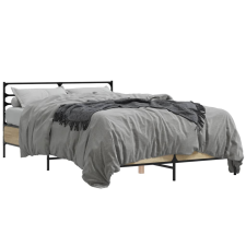 vidaXL sonoma tölgyszínű szerelt fa és fém ágykeret 140x190 cm ágy és ágykellék