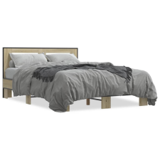 vidaXL sonoma tölgyszínű szerelt fa és fém ágykeret 140x190 cm ágy és ágykellék