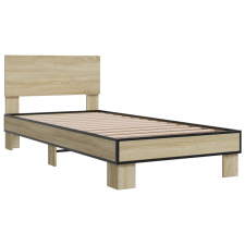 vidaXL sonoma tölgyszínű szerelt fa és fém ágykeret 90 x 190 cm (845818) ágy és ágykellék