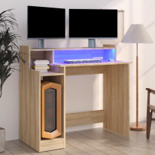 vidaXL Sonoma-tölgyszínű szerelt fa íróasztal LED-ekkel 97x90x45 cm íróasztal