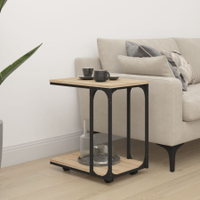 vidaXL sonoma-tölgyszínű szerelt fa kisasztal kerekekkel 50x35x55,5 cm bútor