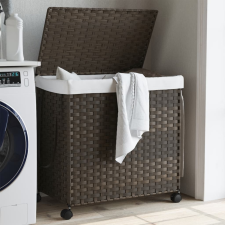 vidaXL sötétbarna rattan szennyeskosár kerekekkel 60x35x60,5 cm bútor