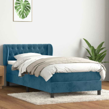vidaXL sötétkék bársony rugós ágy matraccal 100x210 cm ágy és ágykellék