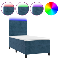 vidaXL sötétkék bársony rugós és LED-es ágy matraccal 100x200 cm (3136171) ágy és ágykellék