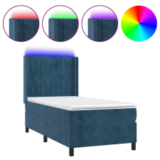 vidaXL sötétkék bársony rugós és LED-es ágy matraccal 100x200 cm (3139671) ágy és ágykellék