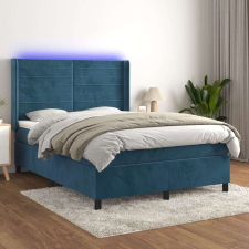 vidaXL sötétkék bársony rugós és LED-es ágy matraccal 140x190 cm ágy és ágykellék