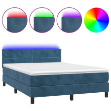 vidaXL sötétkék bársony rugós és LED-es ágy matraccal 140x190 cm (3134403) ágy és ágykellék